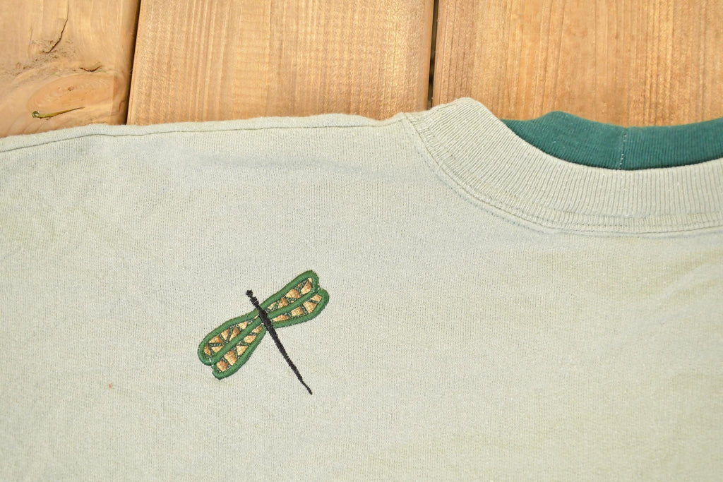 Vintage 1990s Cute Frog Embroidered Double Collar Crew Neck Sweatshirt Men's L