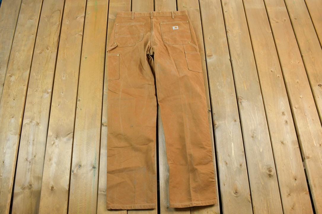 Vintage 1990s Carhartt Double Knee Tan Denim Work Pants Size 34 x 34