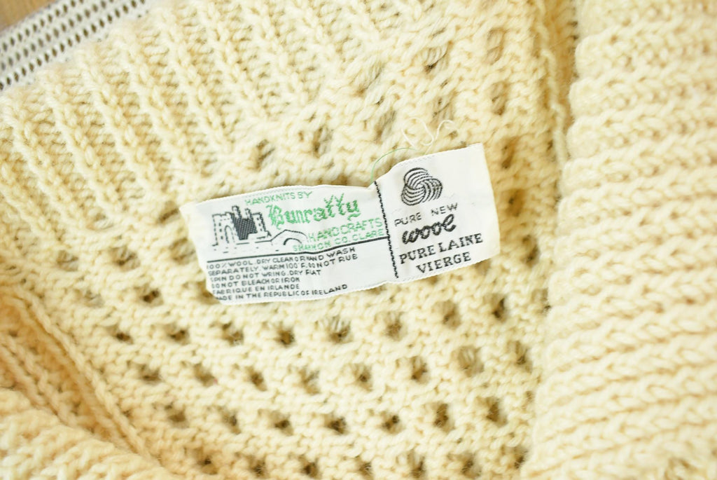 Vintage 1980s Bunratty 100% Wool Cable Knit Cardigan Sweater