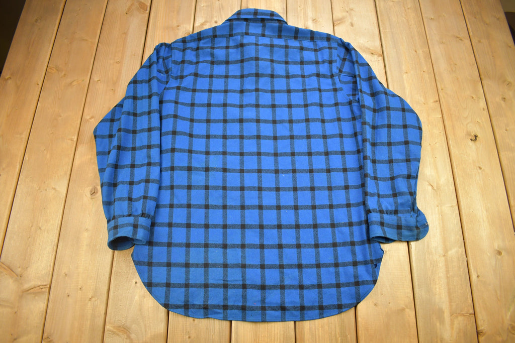 Vintage 1990s Pendleton Blue Plaid Button Up Flannel Board Shirt