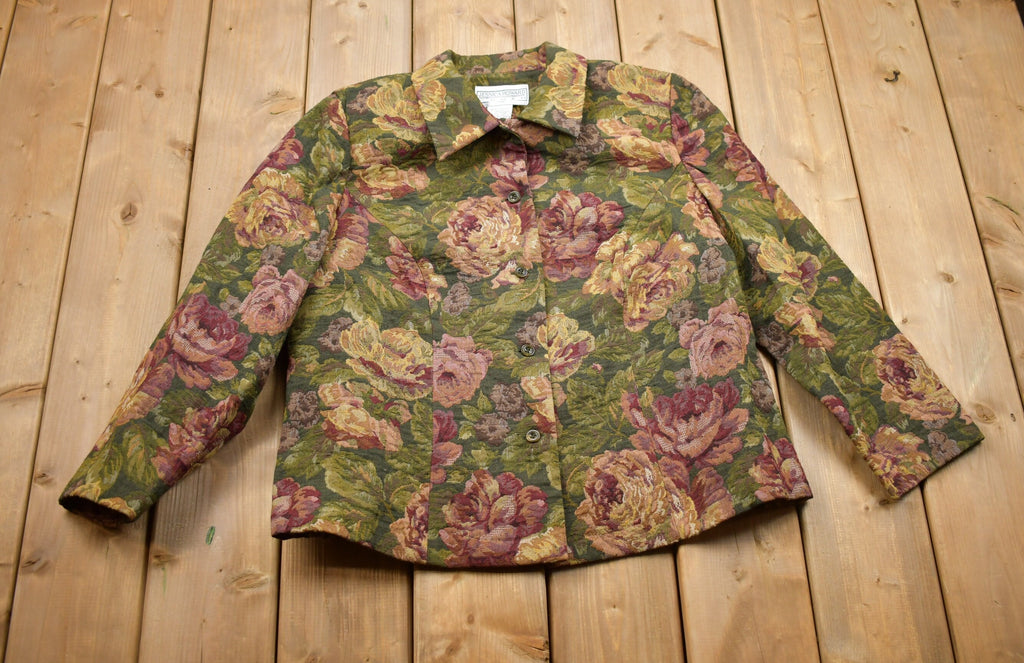 Vintage 1990s Jessica Howard All Over Floral Theme Button Up Blazer Sweater