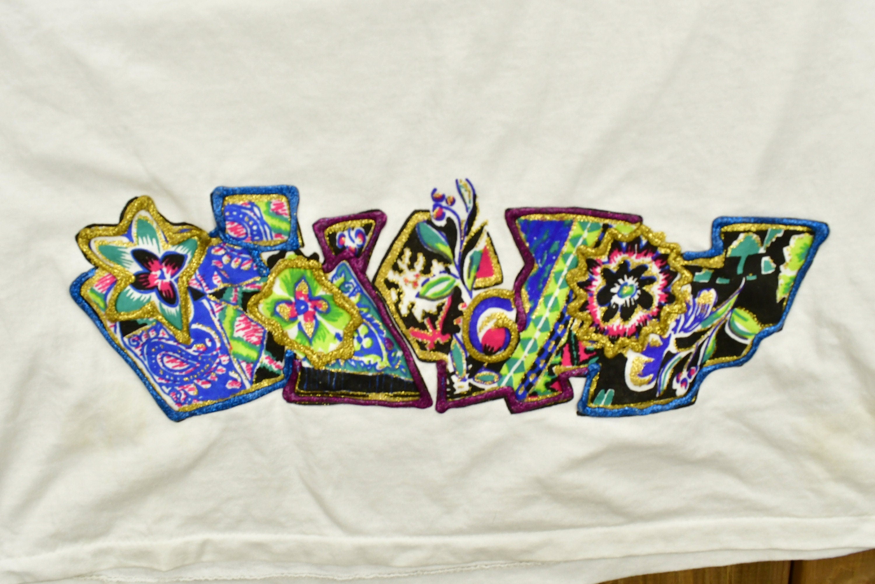 Vintage 1991 Hand Painted Abstract Patchwork T-Shirt