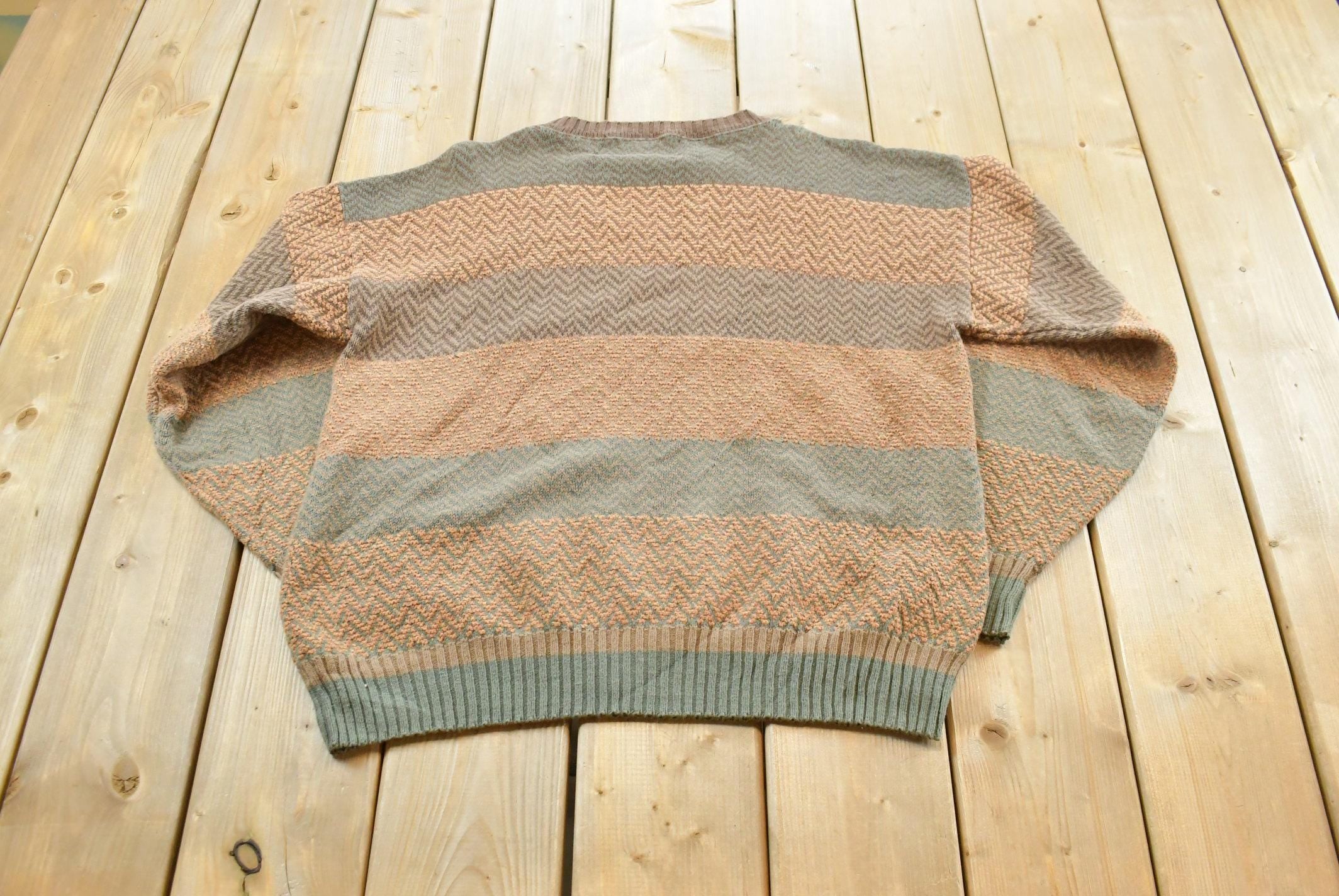 Vintage 1990s Chaps Ralph Lauren Boy Scout Tag Striped Knit Sweater Men's L