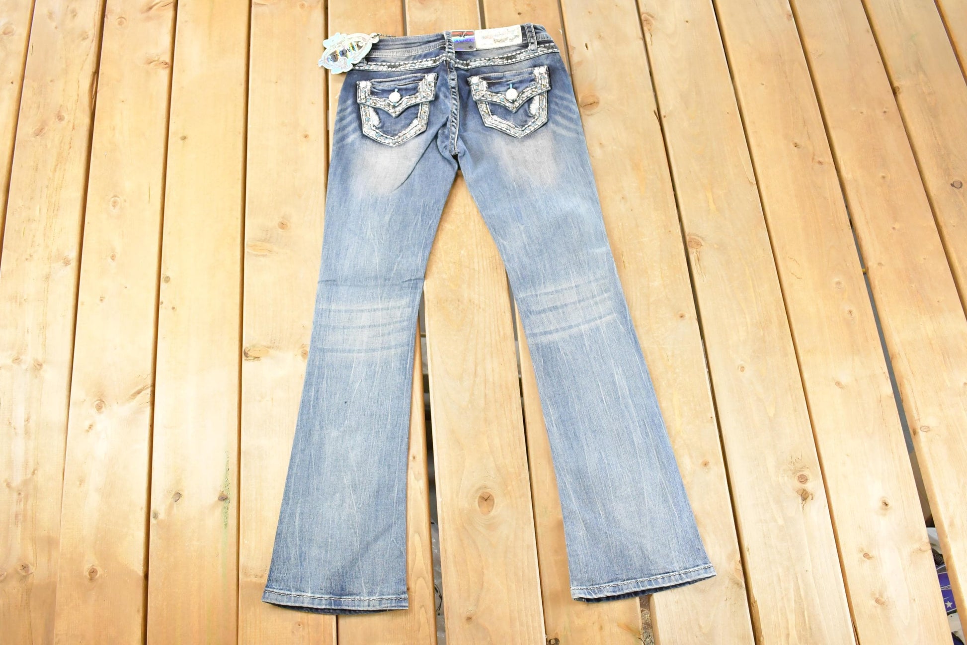 Vintage Deadstock Y2K Grace In LA Bedazzled Bootcut Low Rise Jeans Women's Size 26 x 29