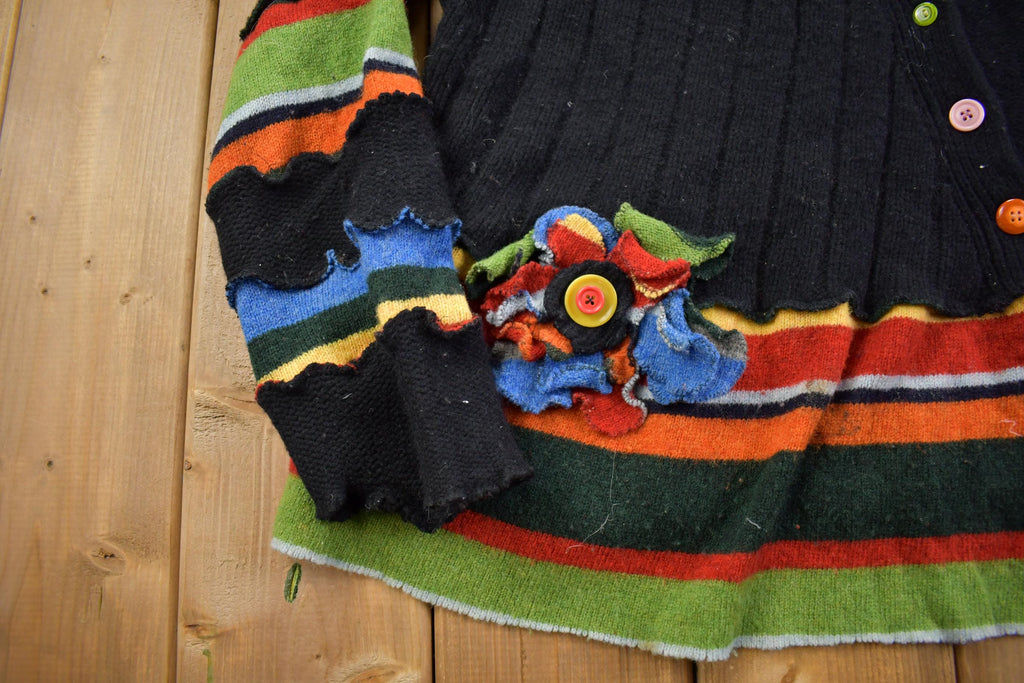Vintage 1980s Upcycled Treasures 3D Flower Knit Cardigan Sweater