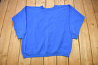 Vintage 1980s Hanes Her Way Blank Blue Raglan Crewneck Sweatshirt