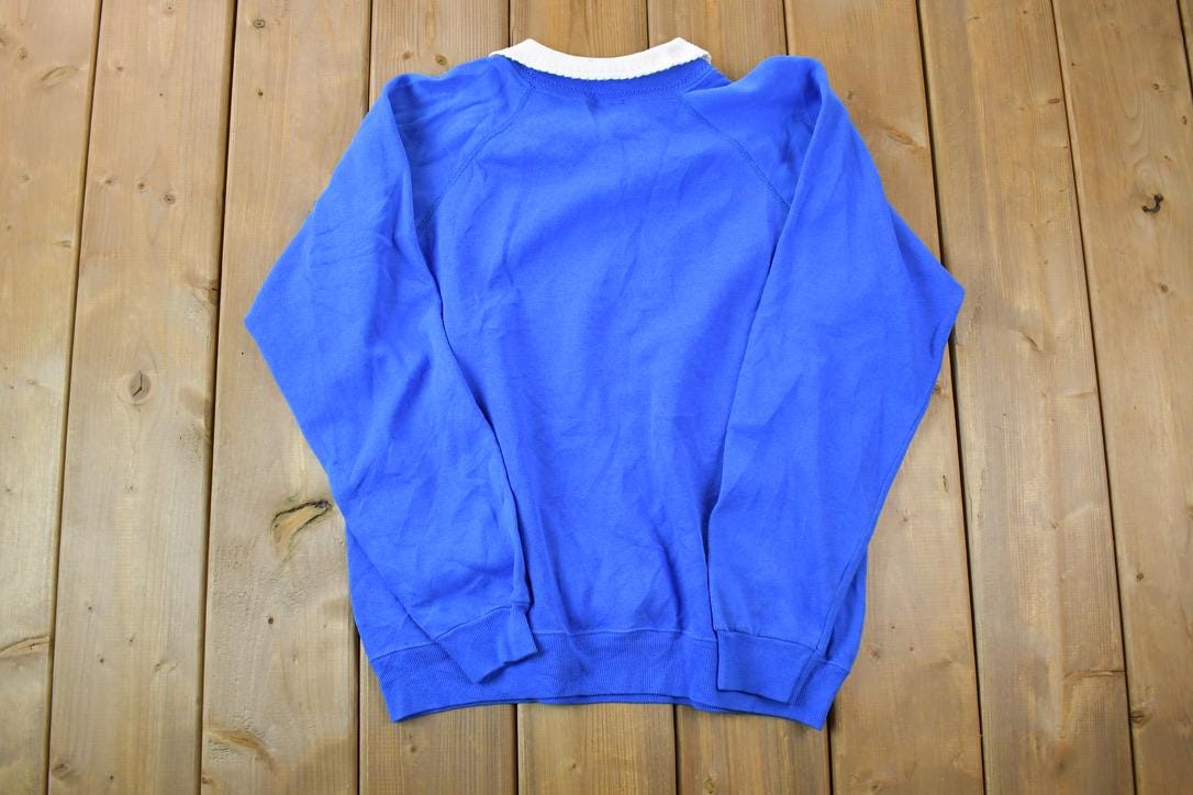 Vintage 1990s Hanes Double Collar Brilliant Blue Floral Cute Crewneck Sweater