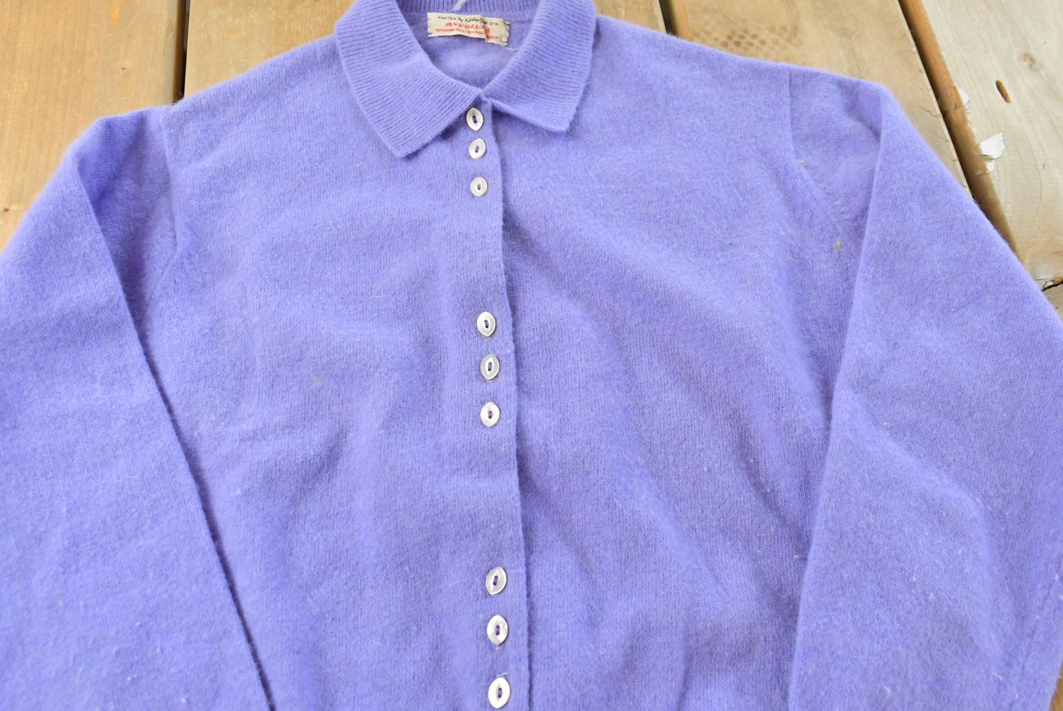 Vintage 1960s Glasgo Ltd Angora Lambswool Collared Knit Sweater Women's S
