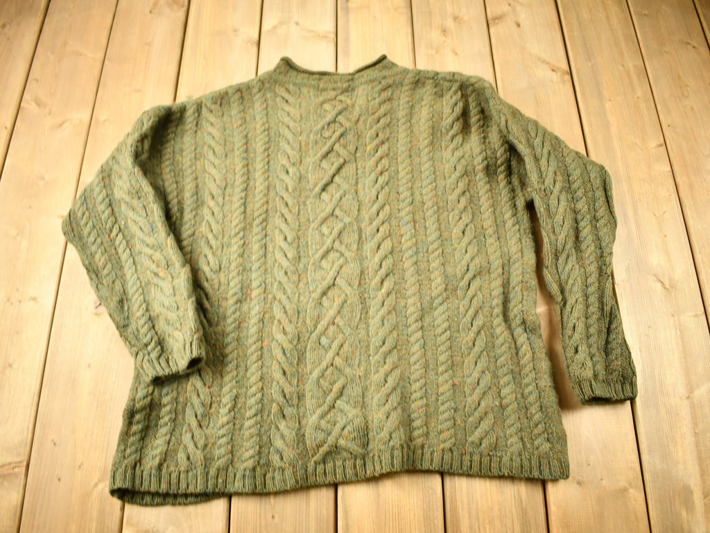 Vintage 1990s Paul James 100% Wool 3D Cable Knit V-Neck Sweater
