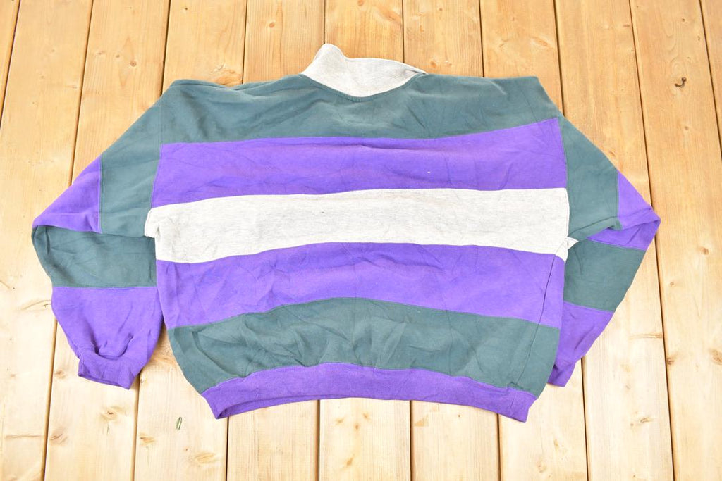 Vintage 1990s Cherokee Sport Collared Striped Varsity Crewneck Sweatshirt Men's L Boxy