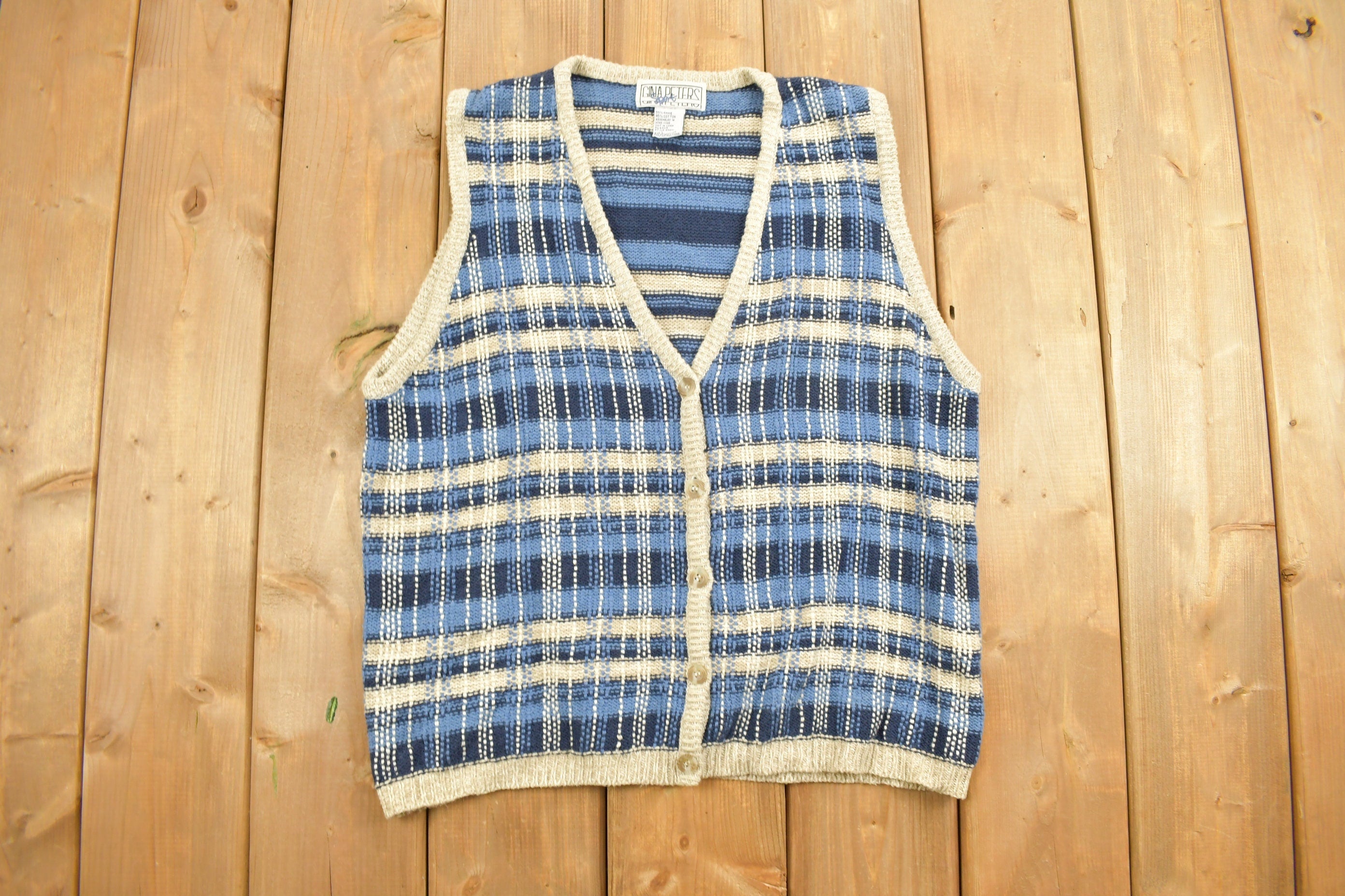 Vintage 1990s Gina Peters Knit Cardigan Sweater Vest
