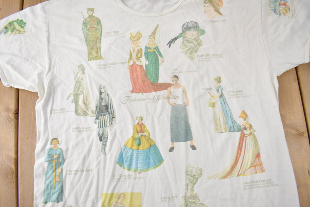 Vintage 1999 Fashion Of The Millennium All Over Print Graphic T Shirt Made In USA