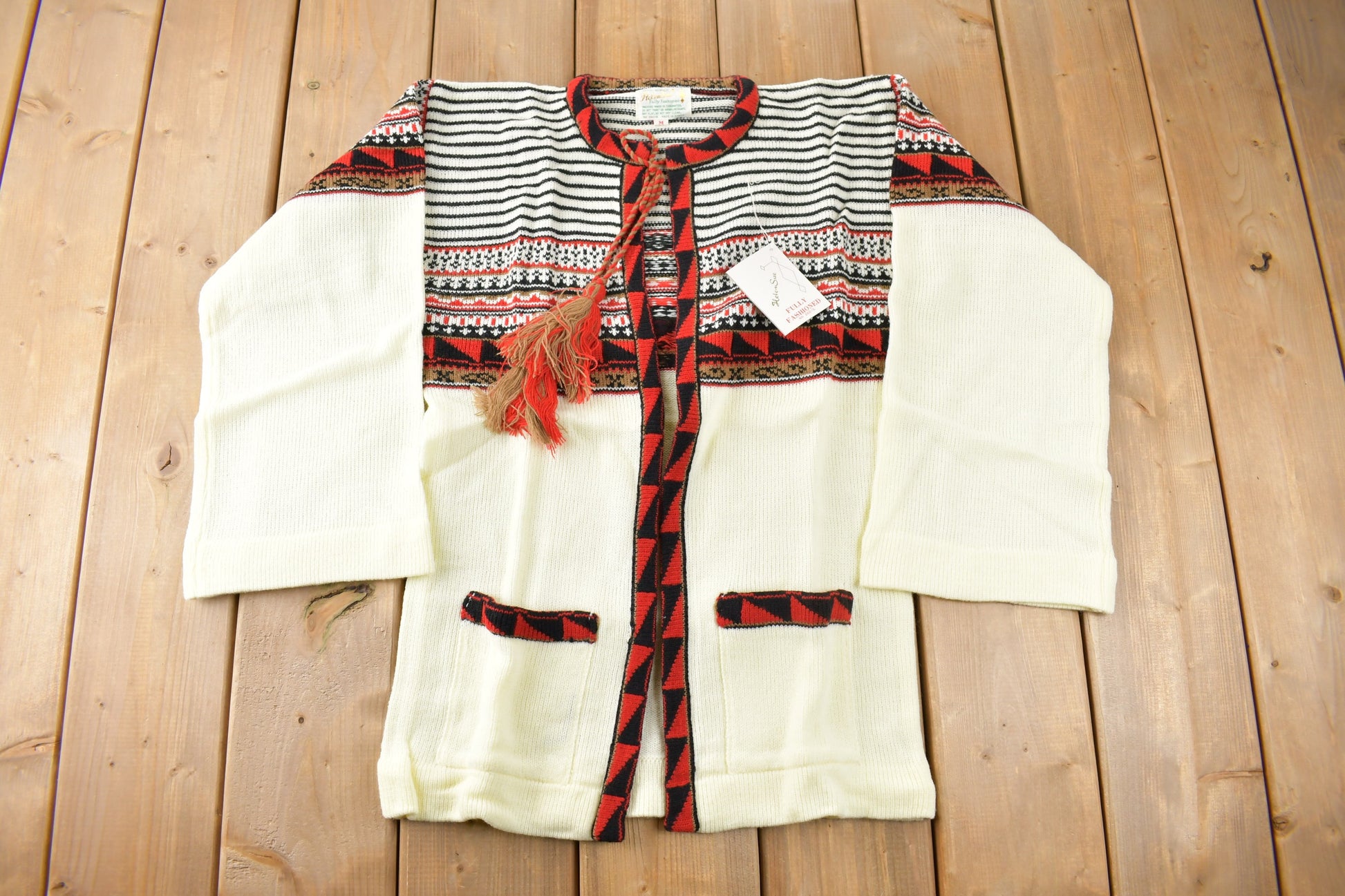 True Vintage 1960s Deadstock Helen Sue Psychedelic Knit Acrylic Cardigan Sweater