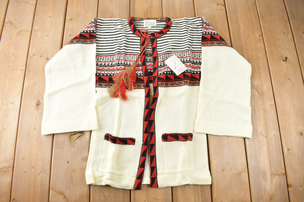 True Vintage 1960s Deadstock Helen Sue Psychedelic Knit Acrylic Cardigan Sweater