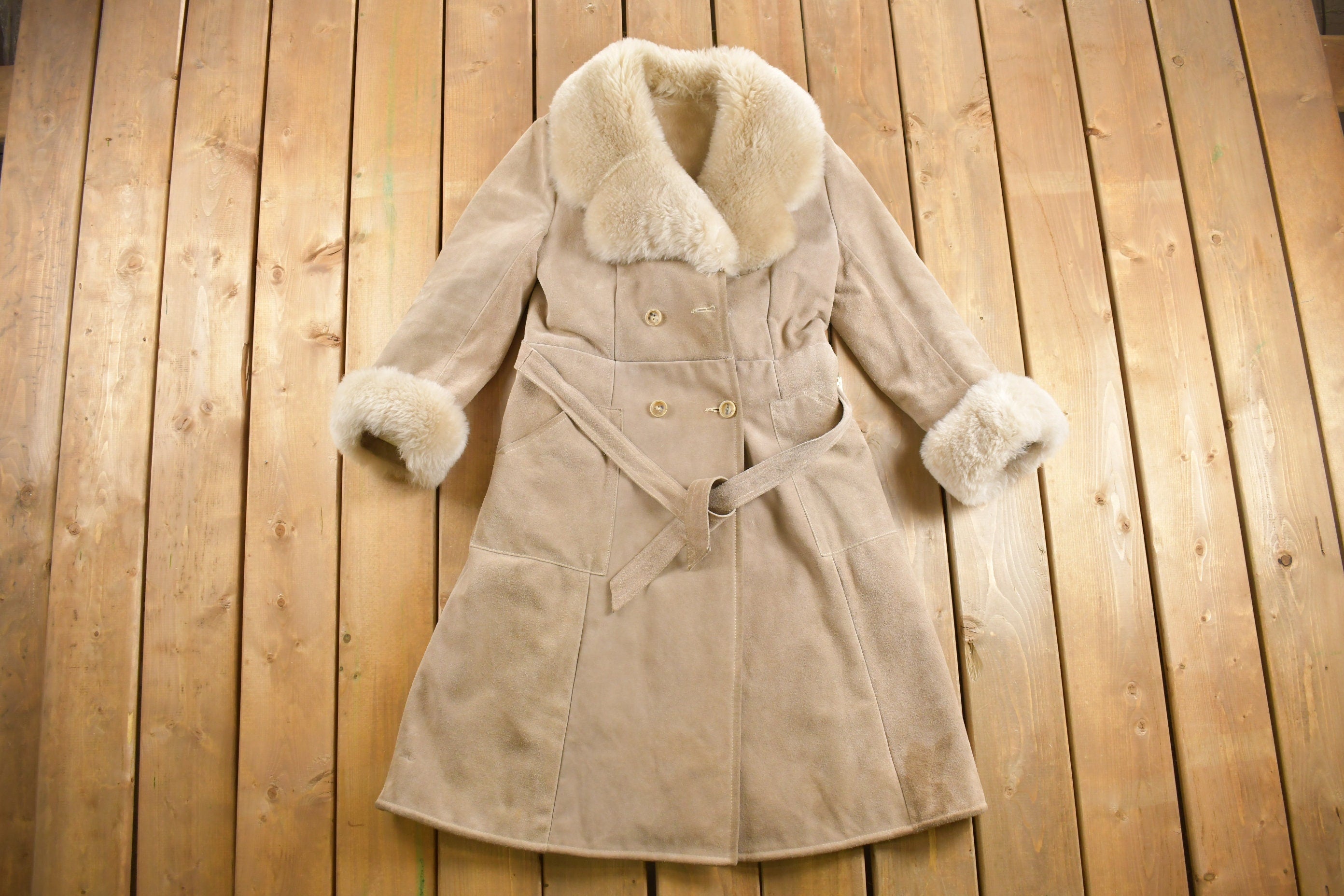Vintage 1960s Fur Collared Suede Leather Jacket