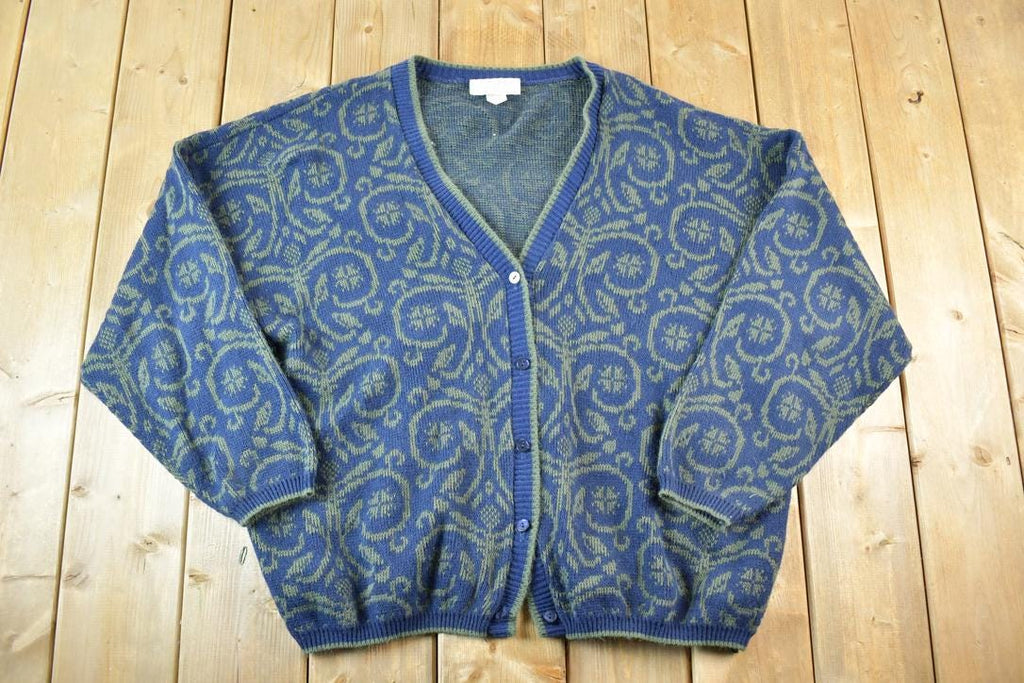 Vintage 1990s United States Sweaters Paisley Knit Cardigan Sweater Mens XL- XXL Made In USA  Preppy Knit Cardigan  Knit Vintage Cardigan