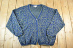 Vintage 1990s United States Sweaters Paisley Knit Cardigan Sweater Mens XL- XXL Made In USA  Preppy Knit Cardigan  Knit Vintage Cardigan