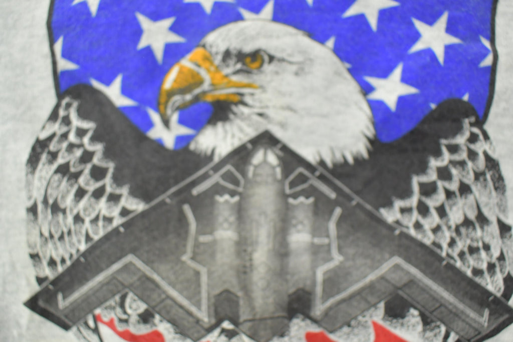 Vintage 1990s Stealth Bomber Knob Noster American Flag Crewneck Sweatshirt
