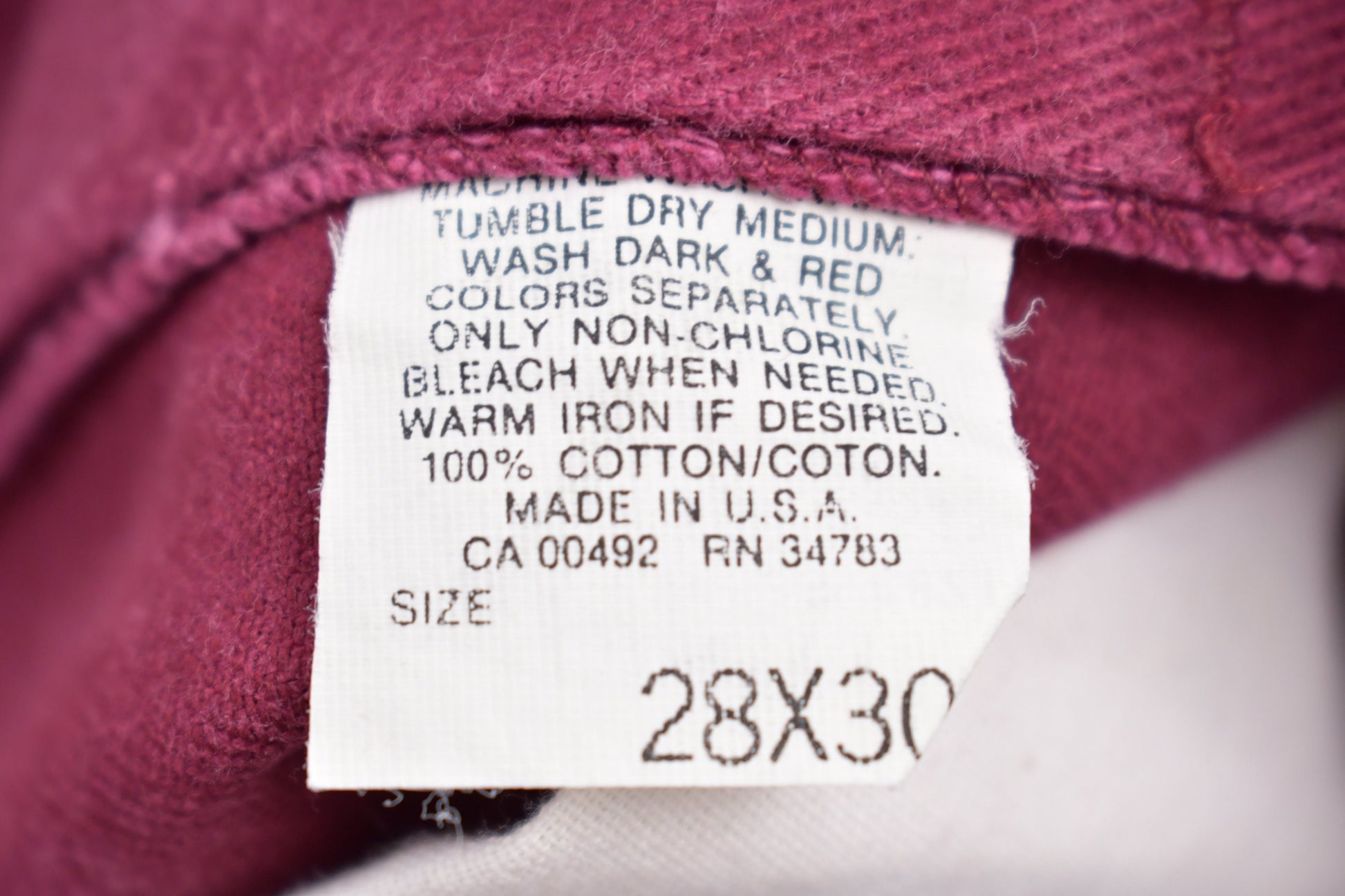 LEE Denim Regular Fit Deadstock Vintage 1980s Jeans Size 28 x 30 Burgundy