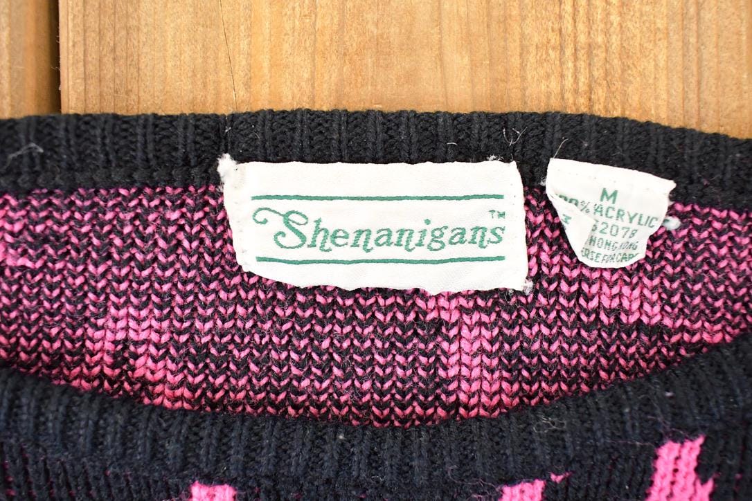 Vintage 1990s Shenanigan Floral Abstract Knit Crewneck Sweater Women's L
