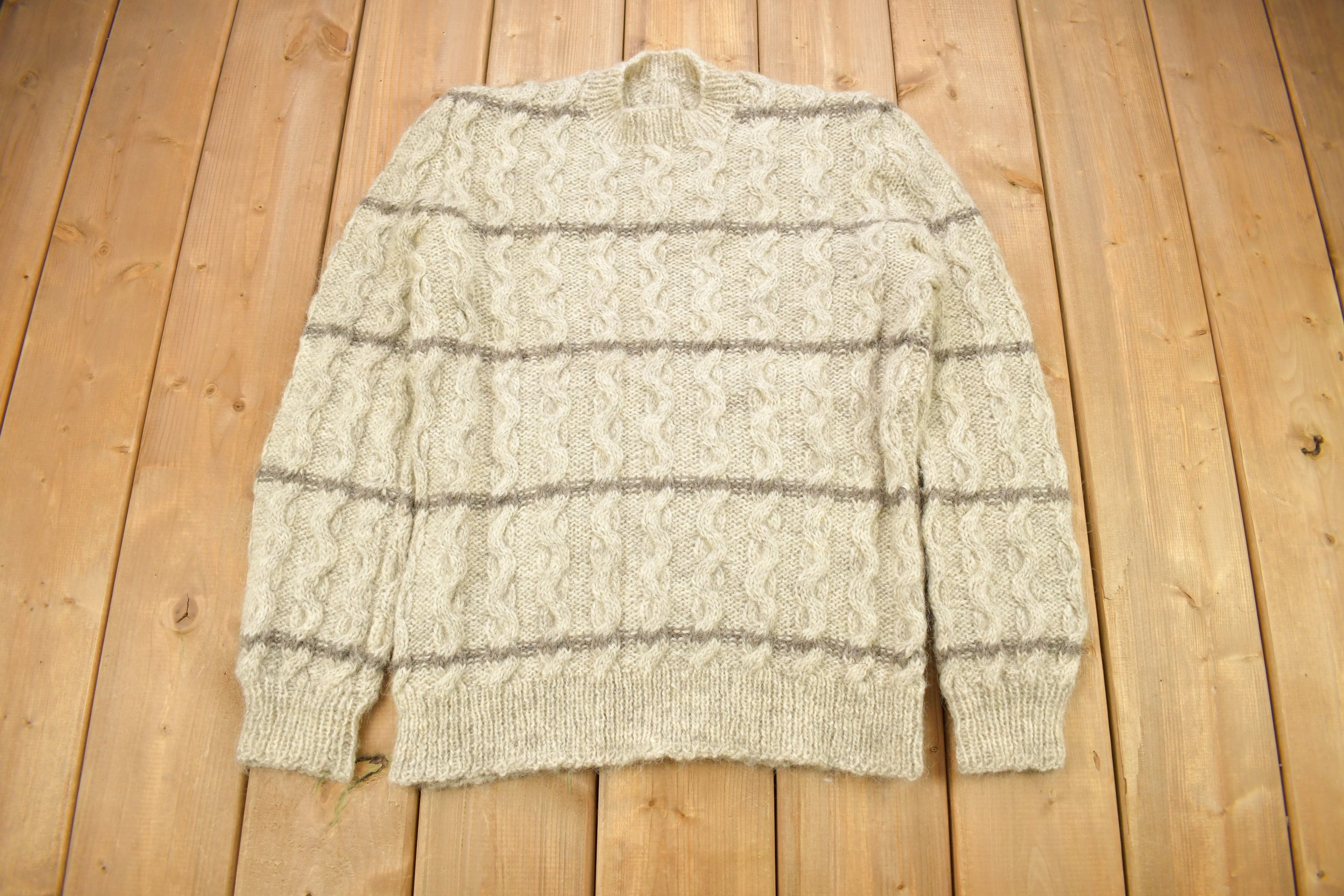 Vintage 1980s 100% Wool Cable Knit Sweater