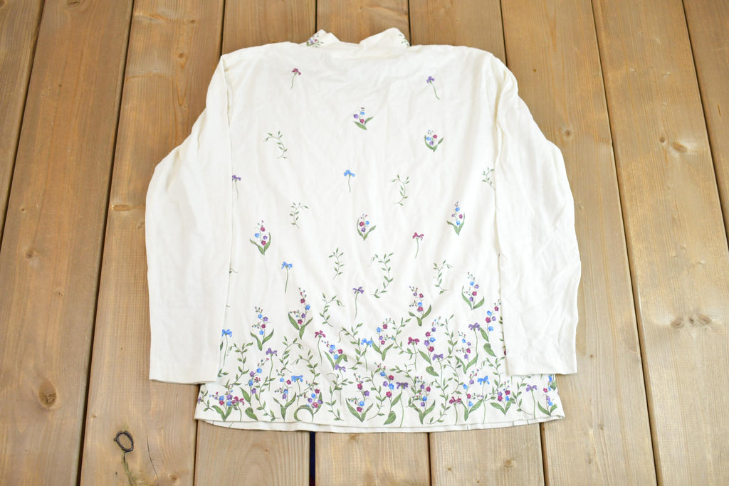 Vintage 1990s Northern Getaway Floral Spring Flowers Long Sleeve Cozy TurtleNeck