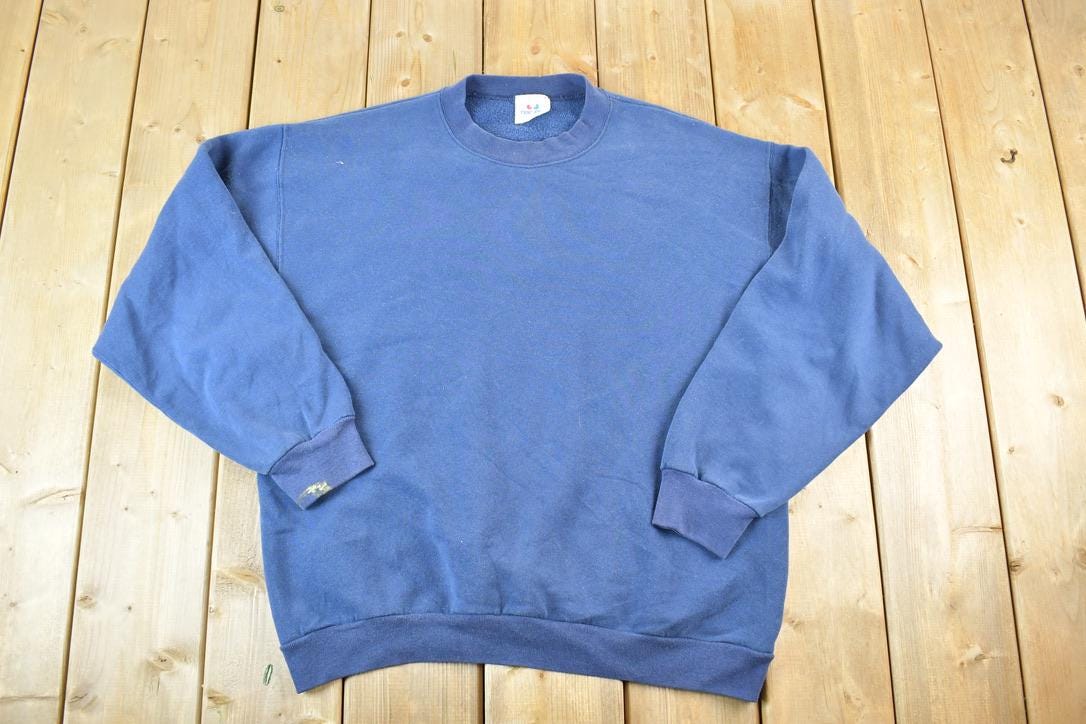 Vintage 1990s Tee Jays Blank Navy Crewneck Sweatshirt Made In USA