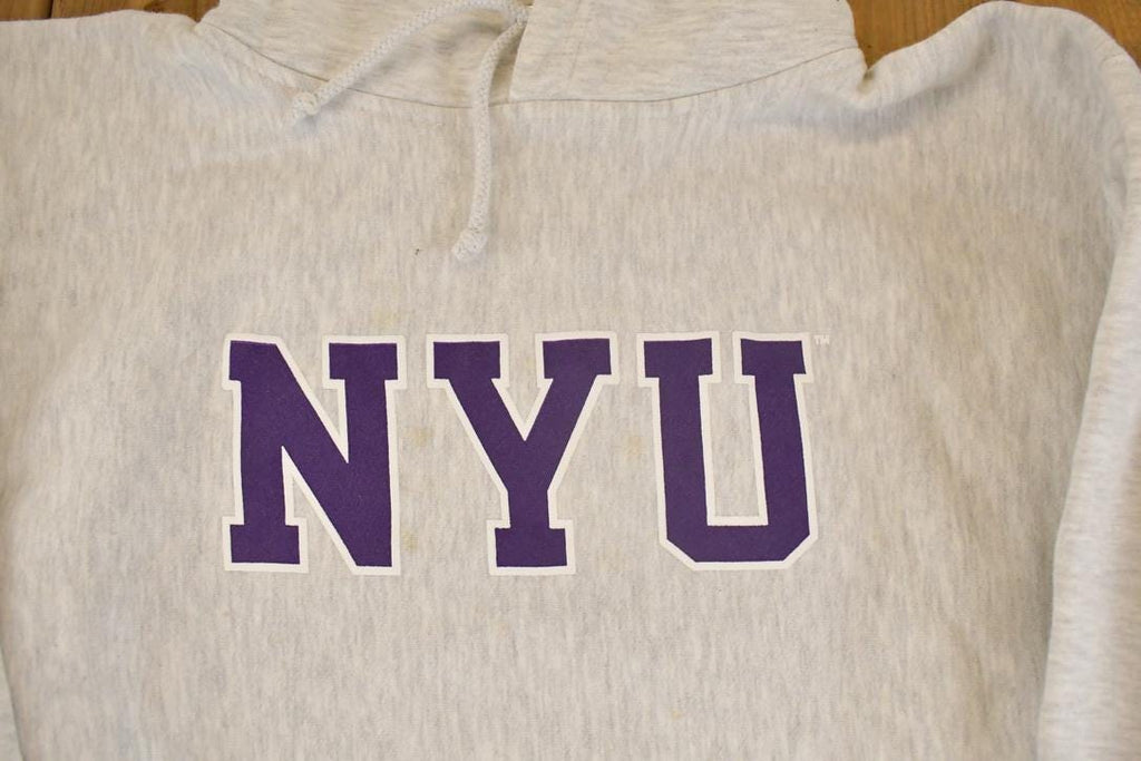 Vintage 1990s NYU Hoodie Cross Grain Hoodie Sweatshirt Men's M / NCAA College Spellout / 90s Heavyweight Collegiate Sweater