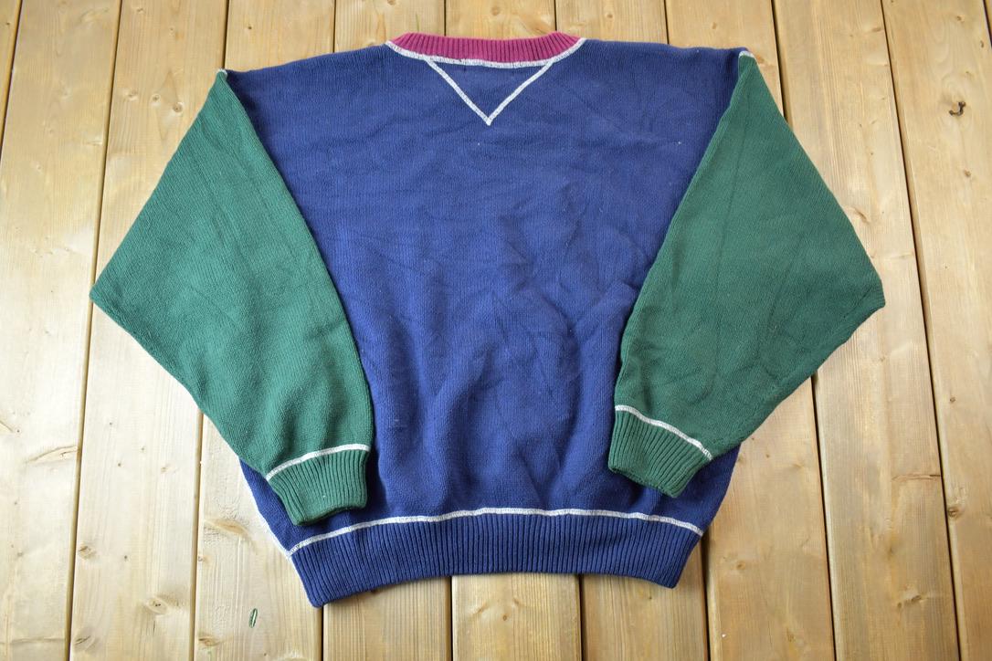Vintage 1990s Eddie Bauer Colour Block Knit Crewneck Sweater  90s Crewneck  Preppy