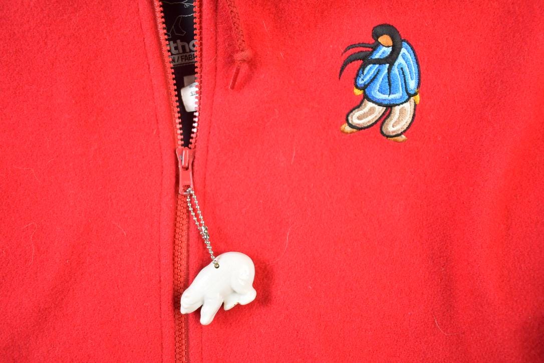 Vintage 1990s Nature Theme 100% Wool Hooded Button Up Jacket Made In Canada