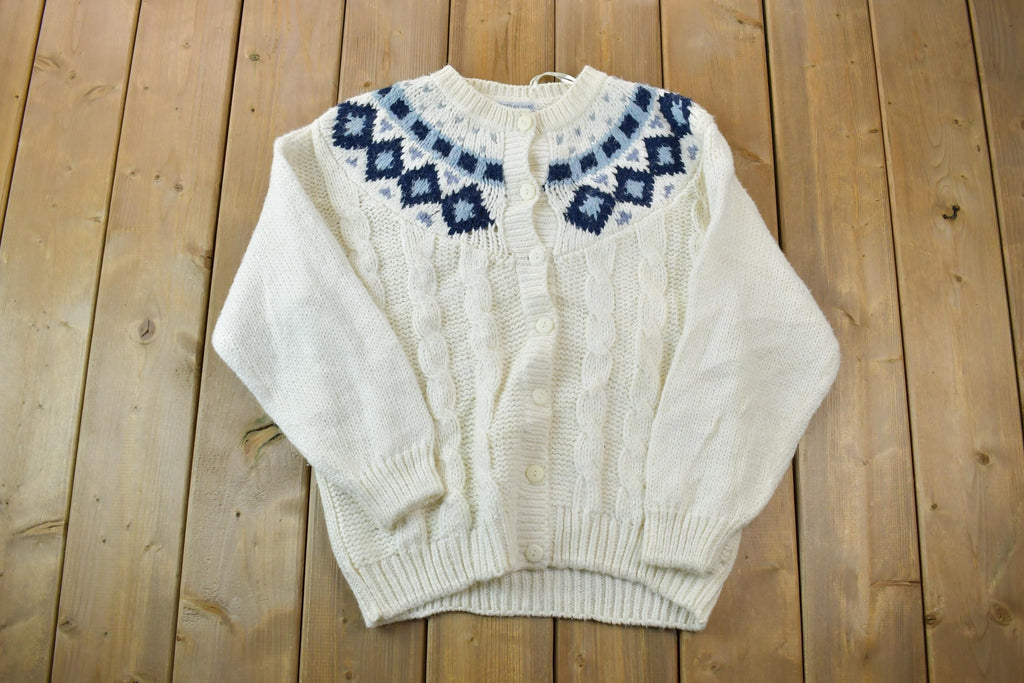 Vintage 1990s Backroad Blues Knitted By Hand Button Up Knit Crewneck Sweater