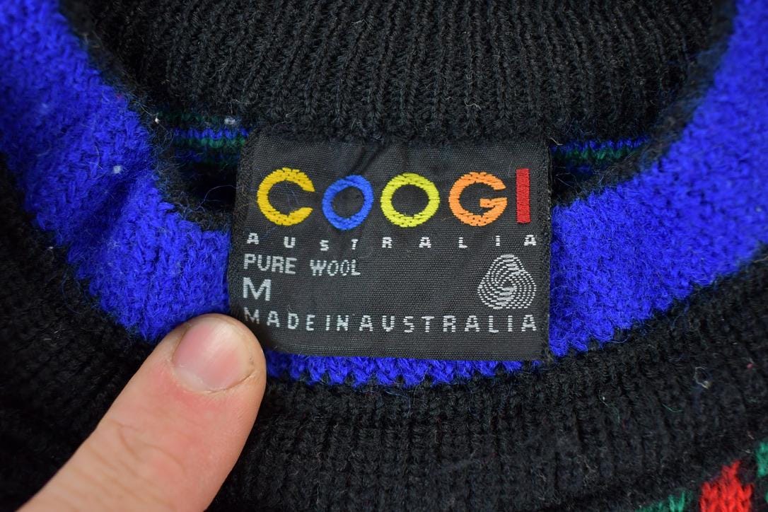 Vintage 1990s Coogi Colorful Made In Australia 3D knit 100% Cotton Abstract Pattern Crewneck Sweater