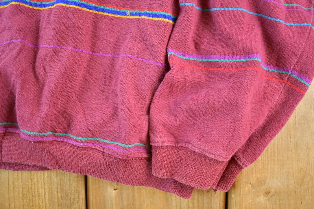 Vintage 1990s Levis Quarter Button Striped Souvenir Crewneck Sweatshirt Made In USA