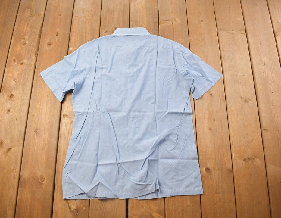 Vintage 1990s Blank Blue Button Up Dress Shirt