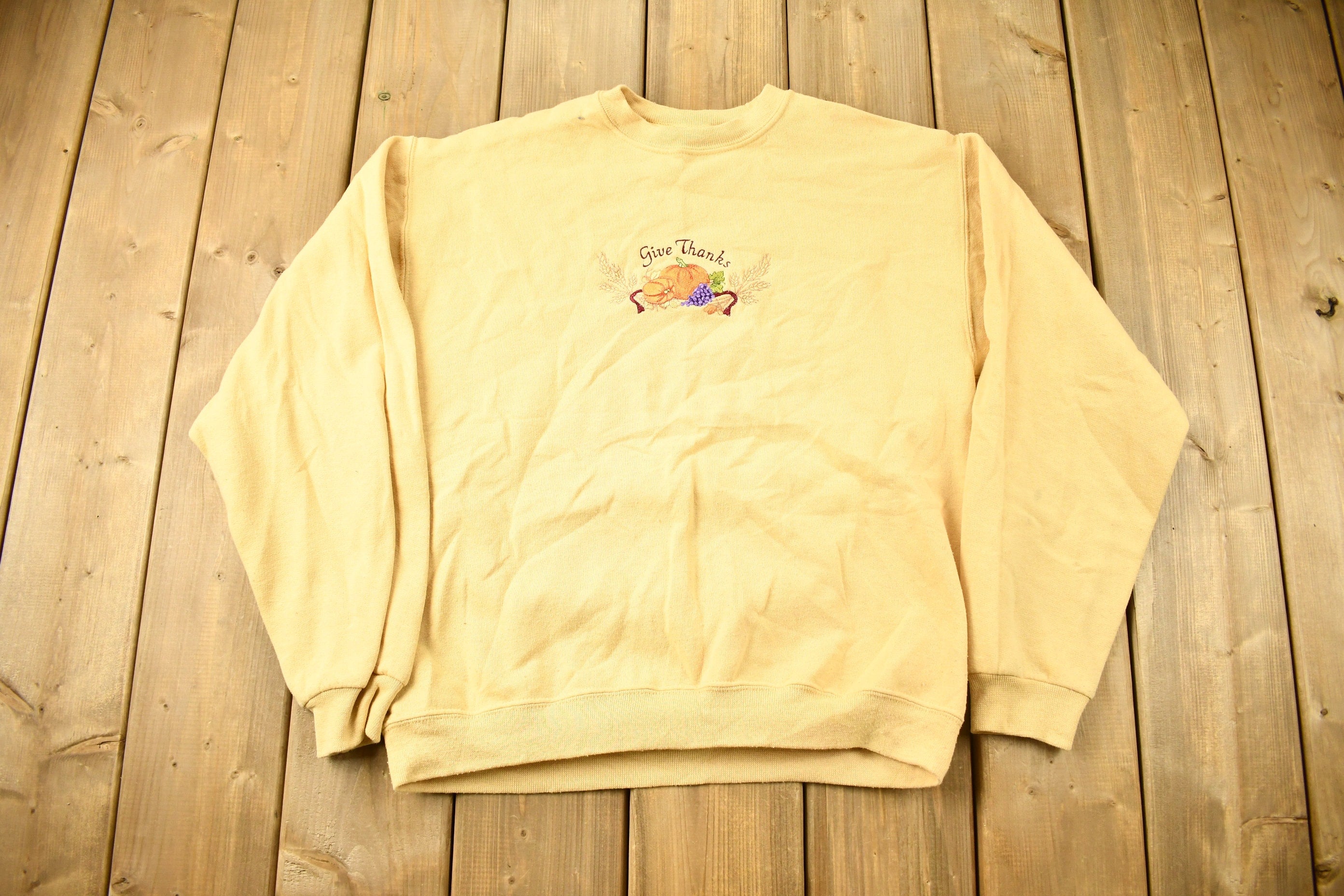 Vintage 1990s Give Thanks Thanksgiving Crewneck Sweatshirt