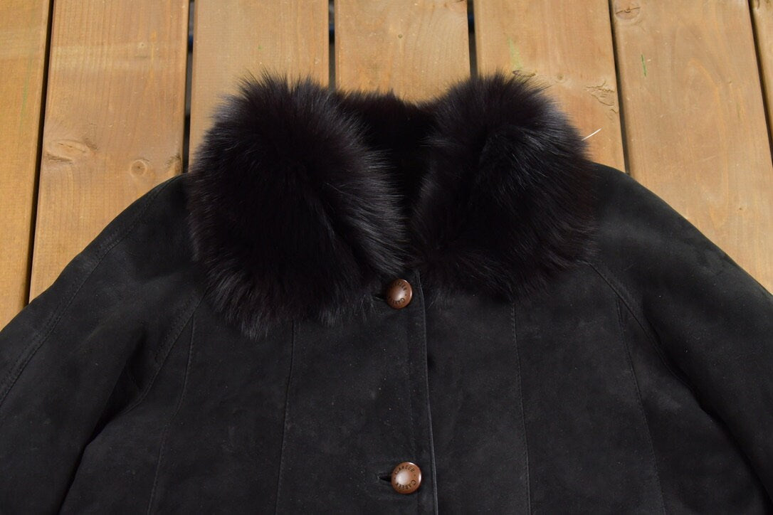 Vintage 1980s Career Suede Leather Coat / Faux Fur / Winter Outerwear / Streetwear / Vintage Fur Jacket / Fur Lined Coat