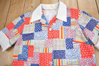 Vintage 1960s Patchwork Button Up Short Sleeve Polyester Shirt