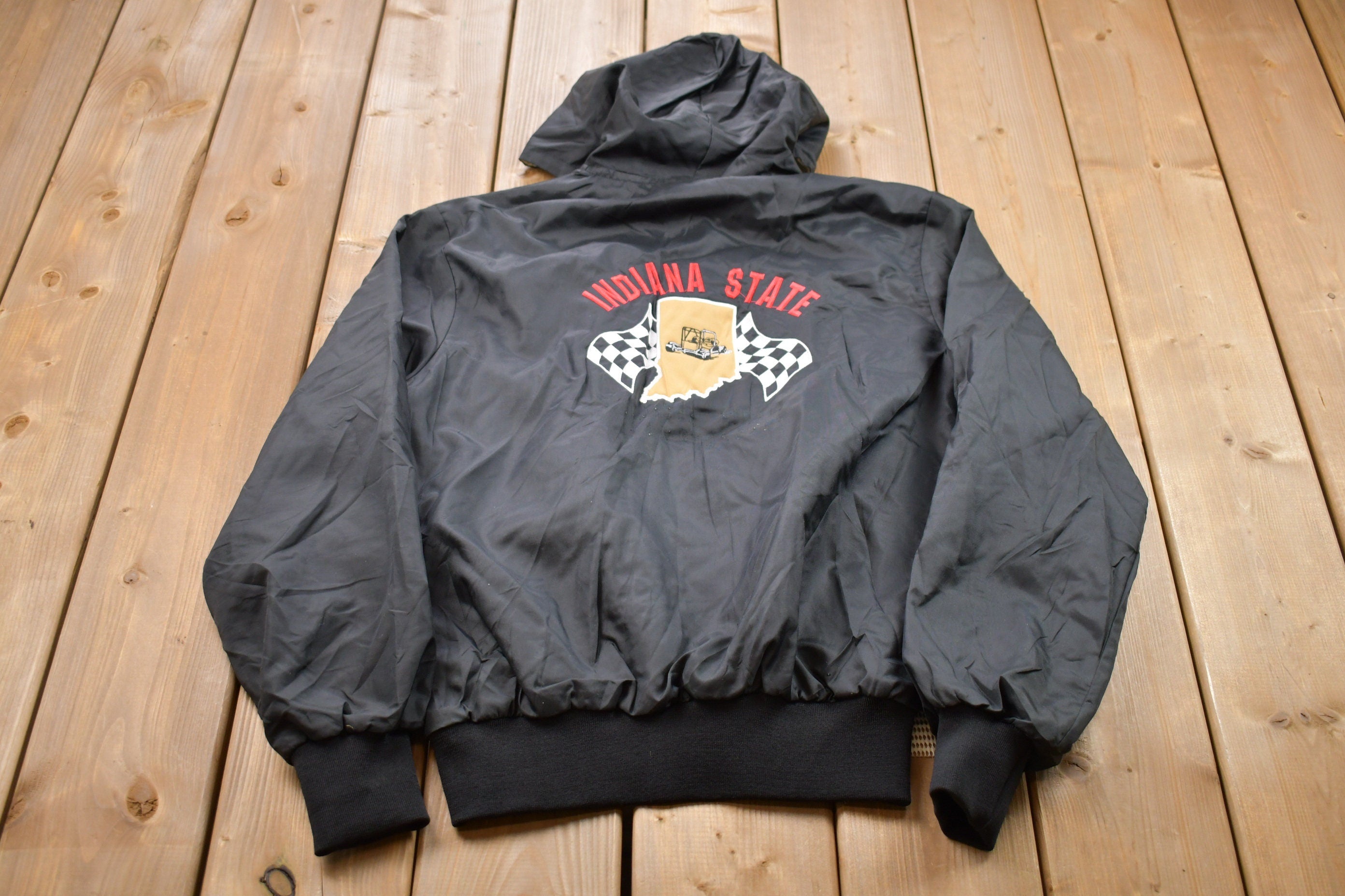 Vintage 1990s Indiana State Embroidered Quarter Zip Windbreaker Jacket