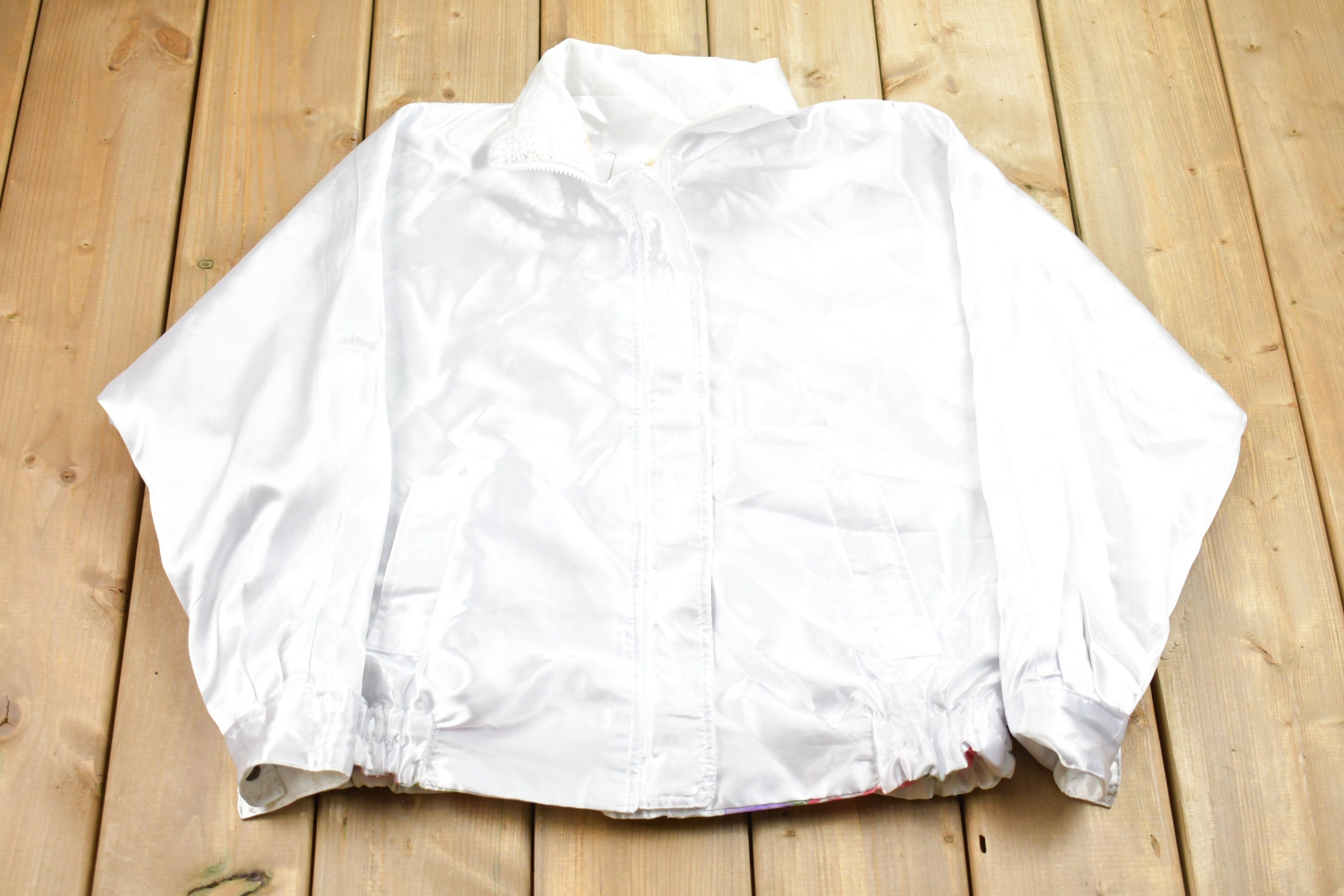 Vintage 1990s Floral Reversible Satin Full Zip Jacket Athleisure Streetwear