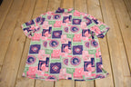 Vintage 1990s Notations Patchwork Button Up Short Sleeve Shirt