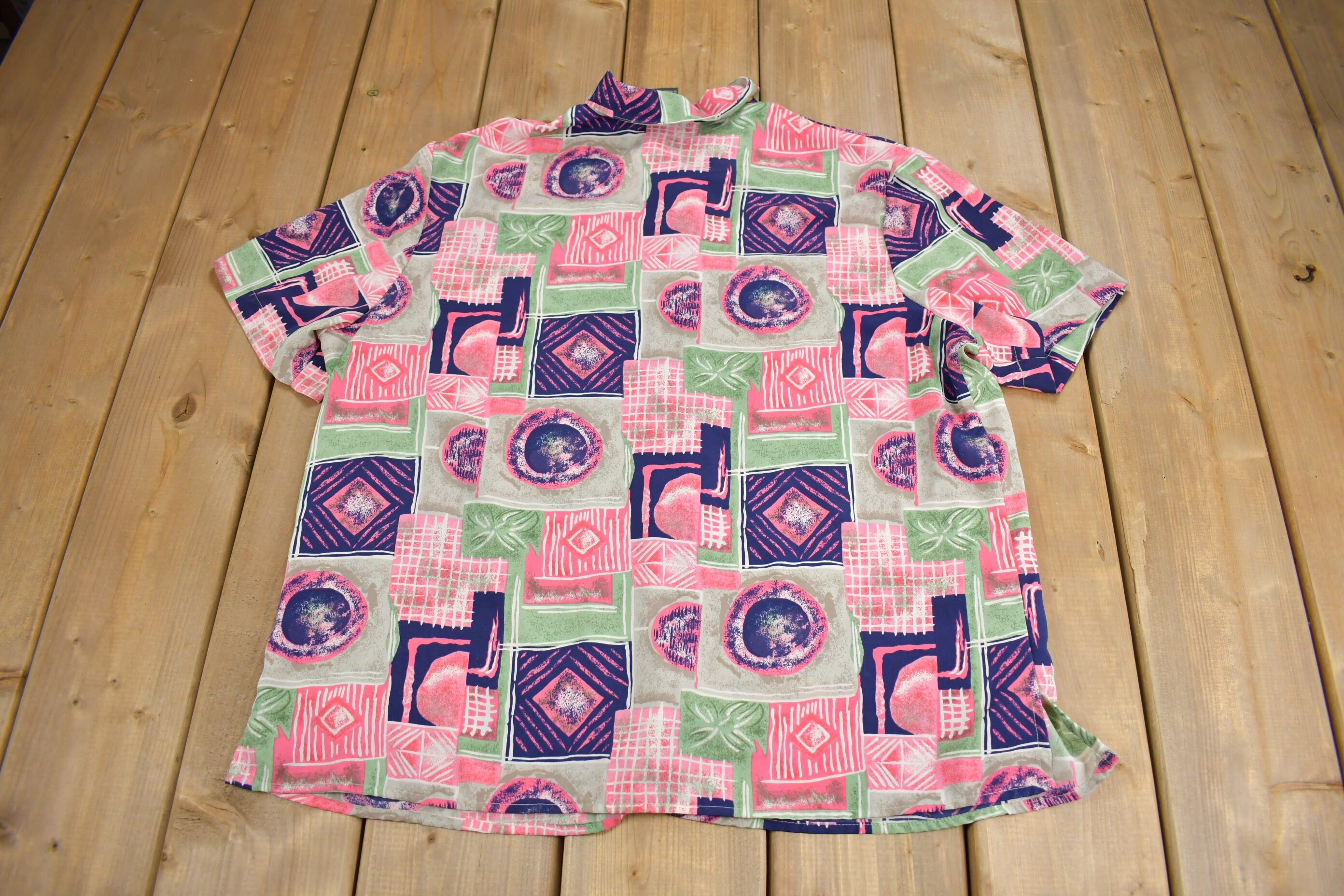 Vintage 1990s Notations Patchwork Button Up Short Sleeve Shirt