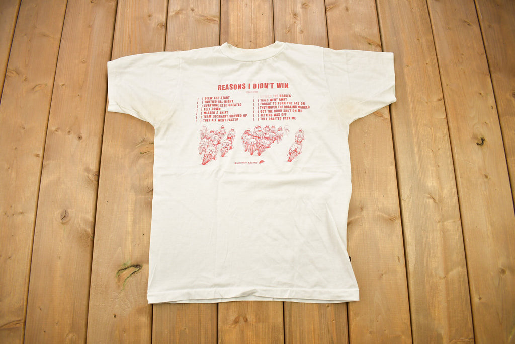 Vintage 1980s Lockhart Racing "Reasons I Didn't Win" Street Bike Graphic T Shirt