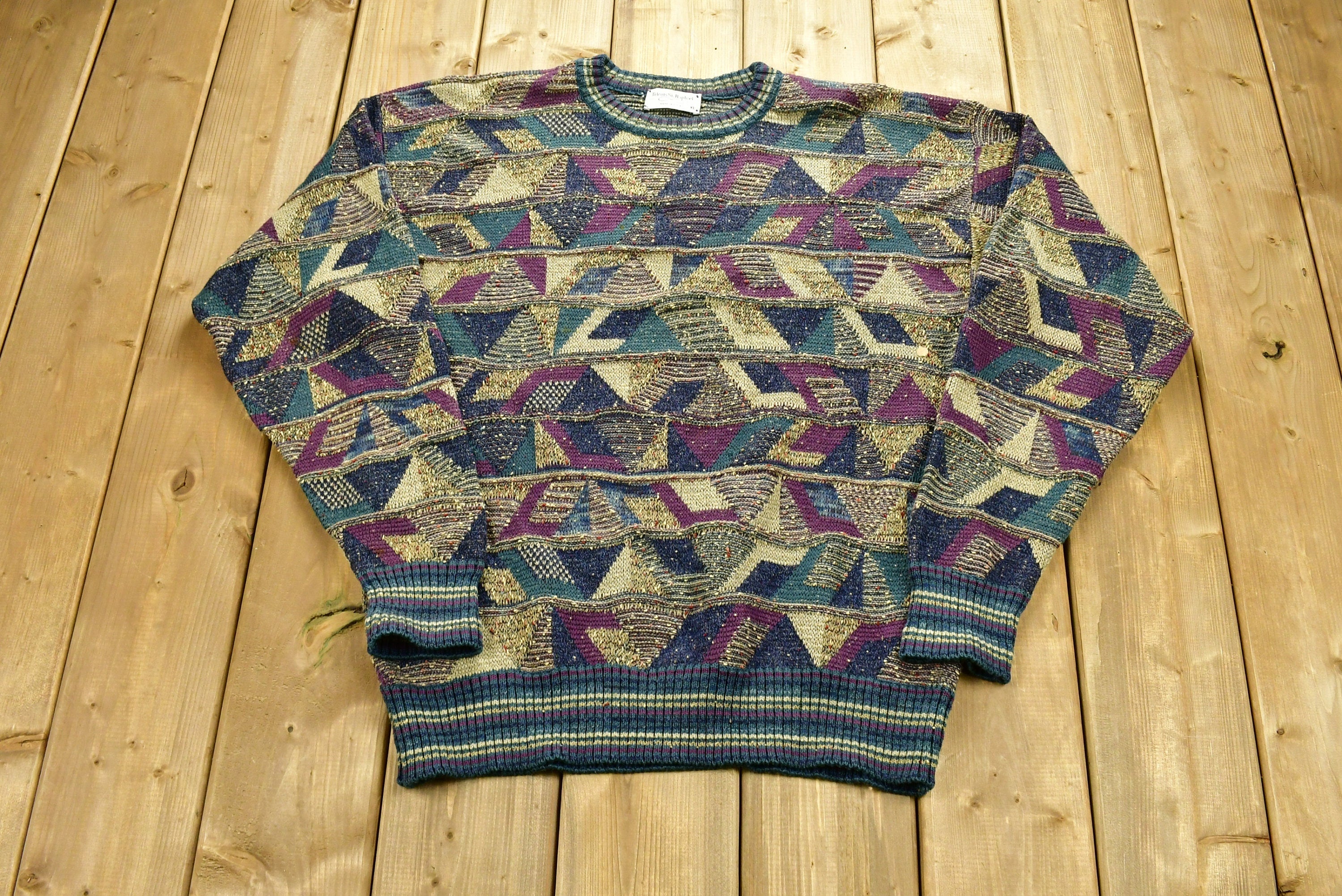 Vintage 1990s Tricots St. Raphael's Color Block Knitted Sweater  Vintage 90s Crewneck  All Over Pattern  Outdoor  Made In USA