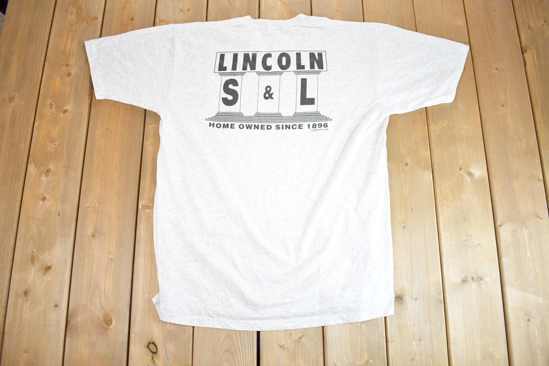 Vintage 1996 Lincoln Banking Single Stitch Graphic T-Shirt Made In USA
