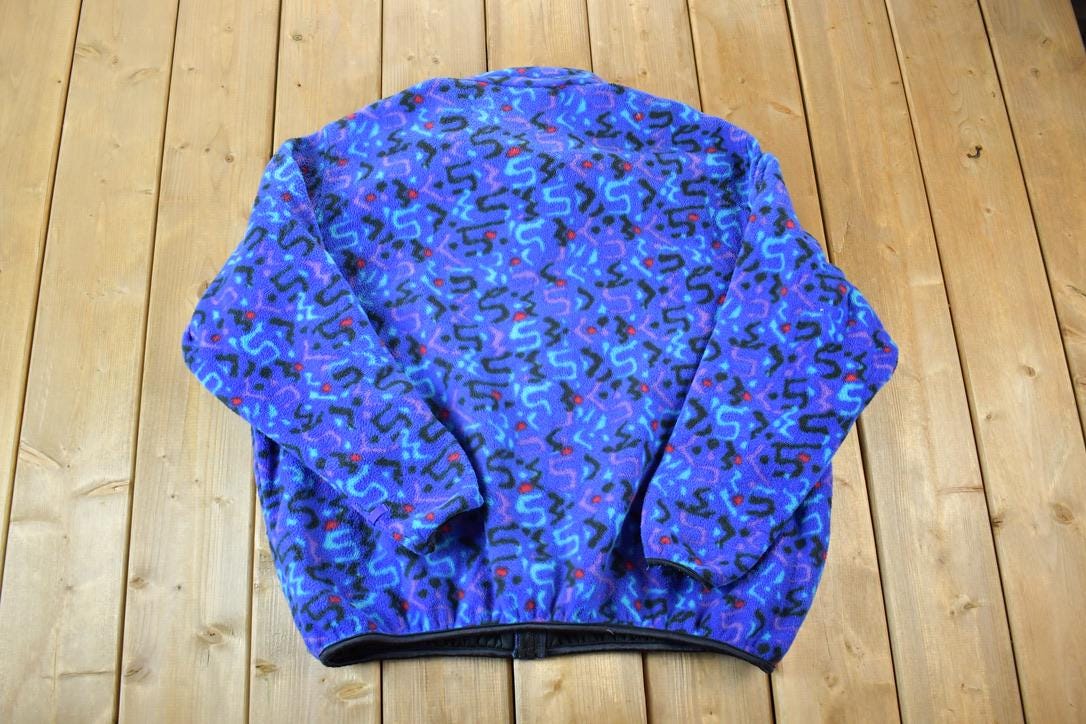 Vintage 1990s Contour Outdoors AOP Neon Abstract Pattern 90s Fleece Sweater