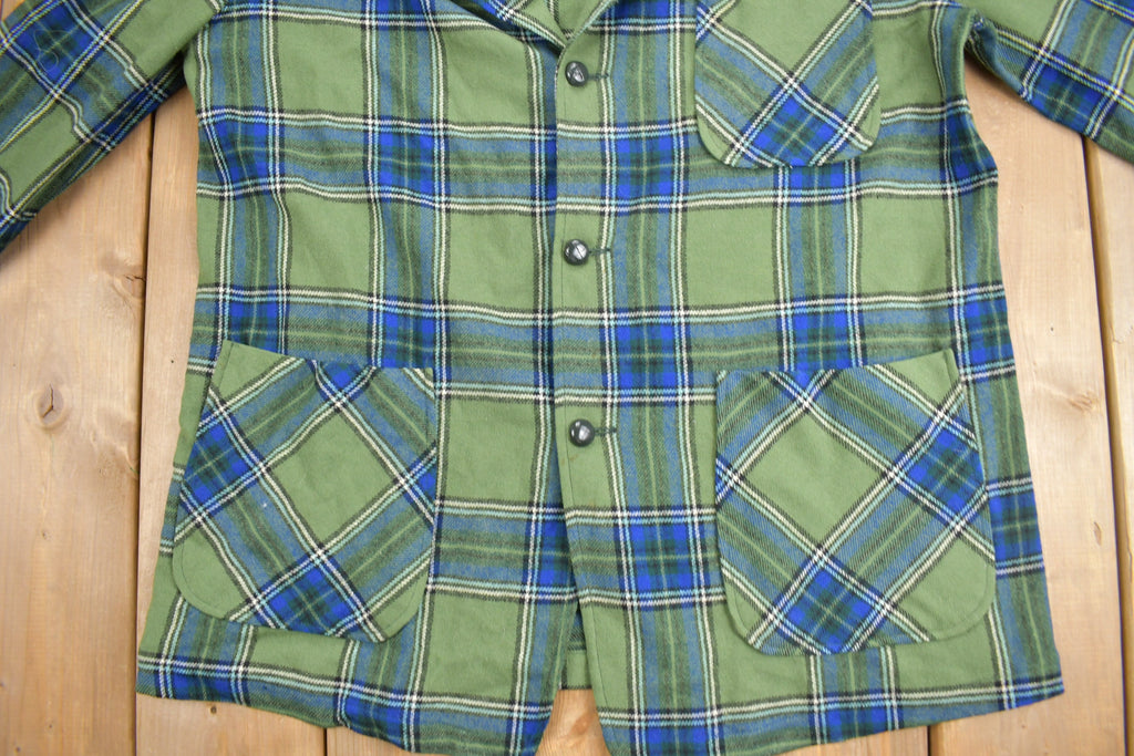 Vintage 1970s Pendleton Plaid Button Up Blazer Jacket Size L