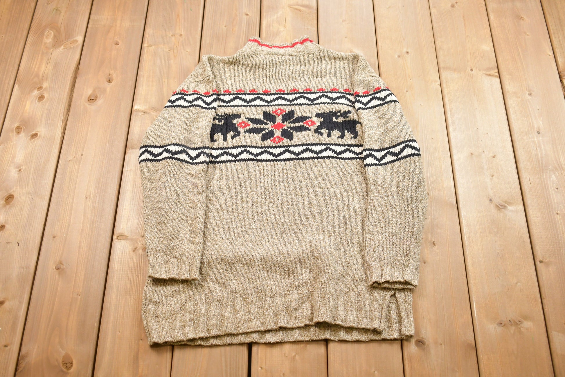 Vintage 1990s Knitted Moose Sweater / Vintage 90s Crewneck / Pattern Sweater / Outdoor / Pullover Sweatshirt