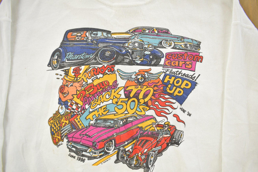 Vintage 1990s Back to the 50s Classic Cars Crewneck Sweatshirt Men's XL
