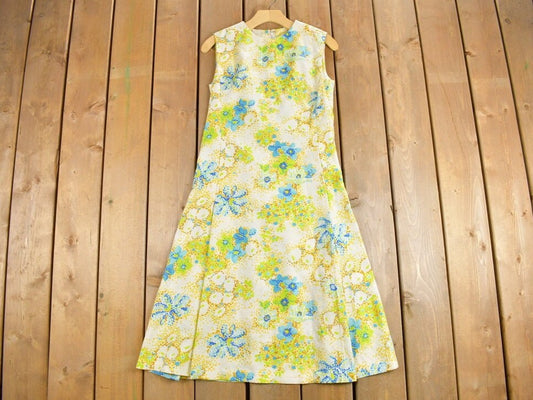 Vintage 1960s Floral Sleeveless Dress / Summer Dress / True Vintage Dress / 1950s Dress / Beach Dress / Cute Dress / Maxi Dress / A lIne