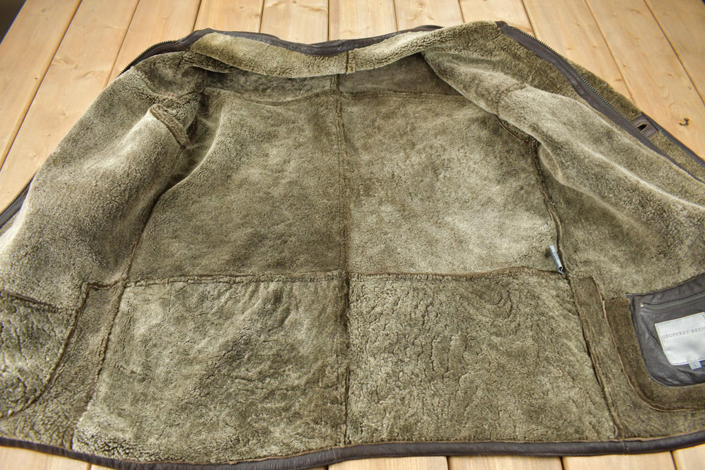 Vintage 1990s Geoffrey Beene Authentic Leather Shearling Jacket Size L